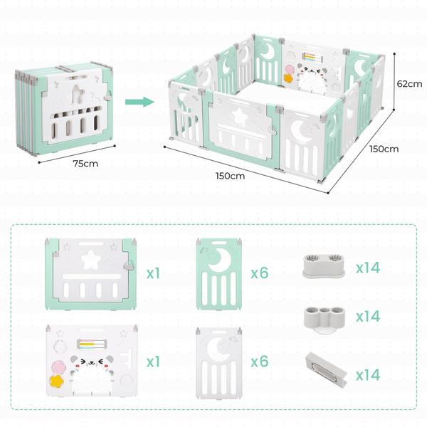 Imagem de Baby Playpen Dripex dobrável com portão ajustável de 14 painéis