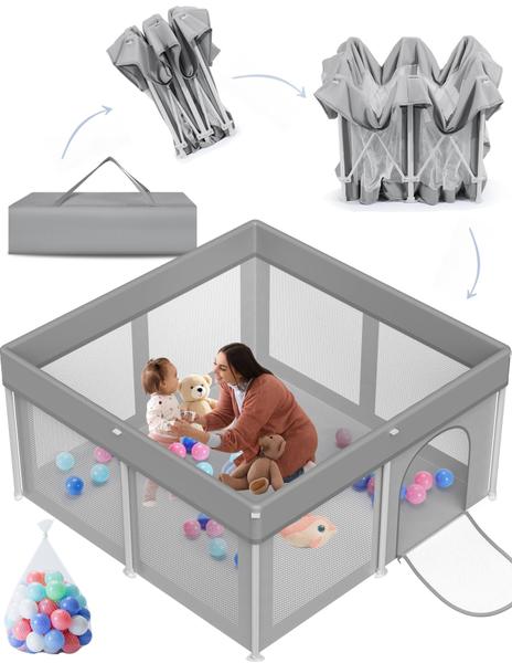 Imagem de Baby Playpen Ptcide dobrável com bolas oceânicas 50x50cm cinza