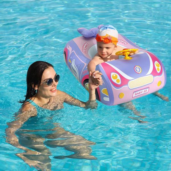 Imagem de Baby Pool Float Booffer 3D Car com dossel para 1 a 4 anos rosa