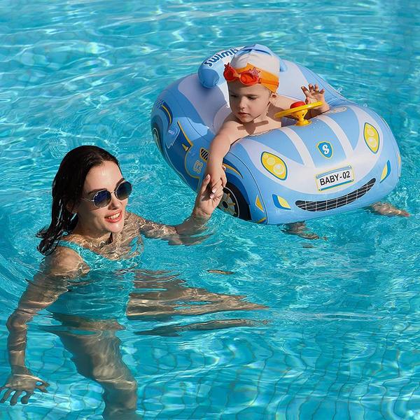 Imagem de Baby Pool Float Booffer Design de carro 3D com volante azul