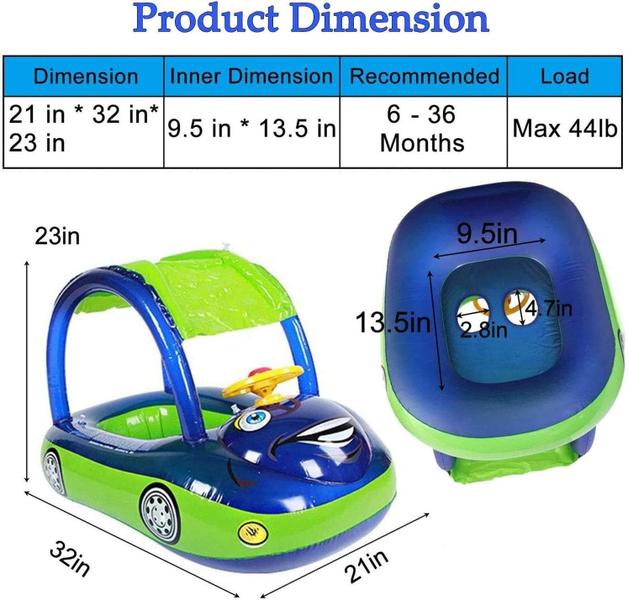 Imagem de Baby Pool Float iGeekid em forma de carro com dossel azul de 6 a 36 meses