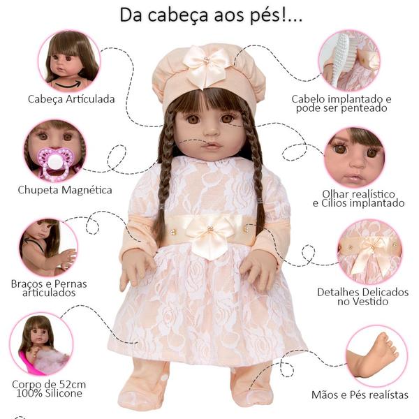 Imagem de Baby Reborn Princesa Cabelo Castanho Roupa Salmão com Itens