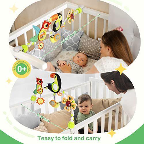 Imagem de Baby Stroller Arch Toy with Rattle, Crinkle Sound, Mirror & Music Toy, Baby Travel Play Arch Suction Cup Fidget Spinner Toys por 0-6 meses, recém-nascidos Ajustáveis Tucanjo Sensorial Atividade Portador de Brinquedo