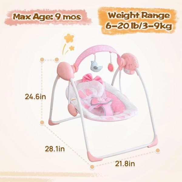 Imagem de Baby Swing AskCat elétrico portátil de 5 velocidades com música rosa