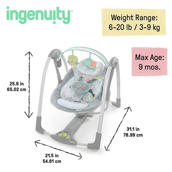 Imagem de Baby Swing Ingenuity Swing 'n Go, portátil dobrável de 5 velocidades