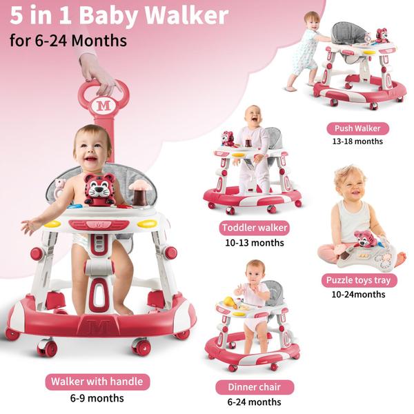 Imagem de Baby Walker MatellaCat 5 em 1 de altura ajustável com rosa musical