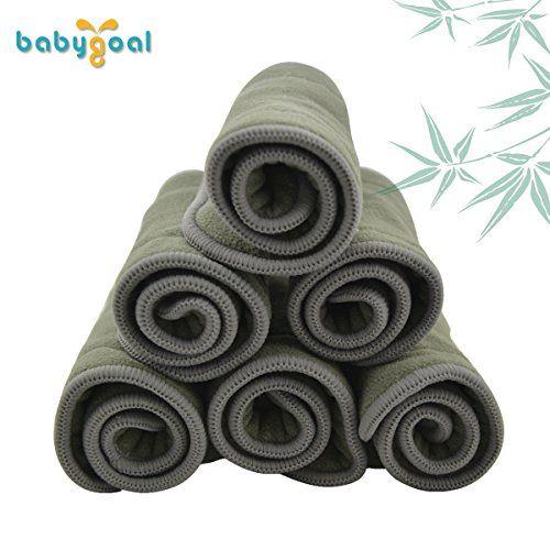 Imagem de Babygoal Baby 5-Layer Charcoal Rayon de forros reutilizáveis de bambu para fraldas de pano, pacote de 12 inserções, 12ZTN