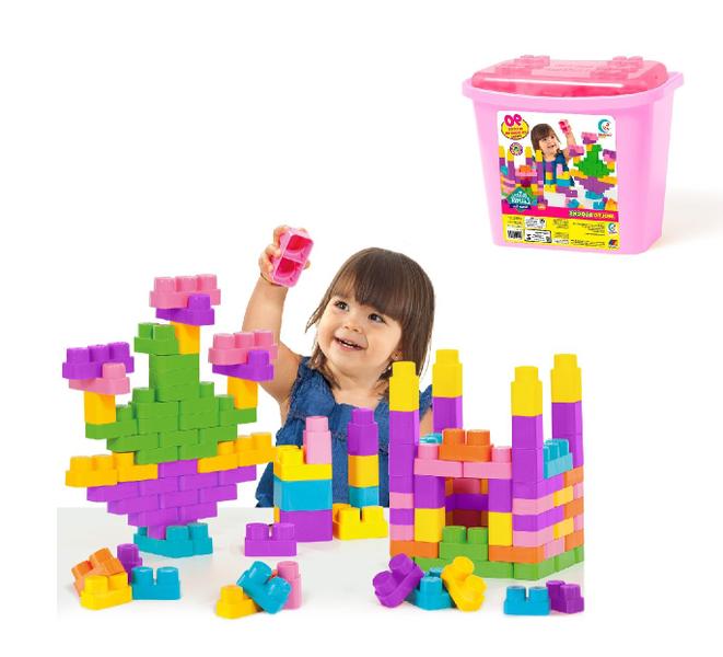 Imagem de Babyland Block 90 Blocos de Montar grandes com Balde Rosa