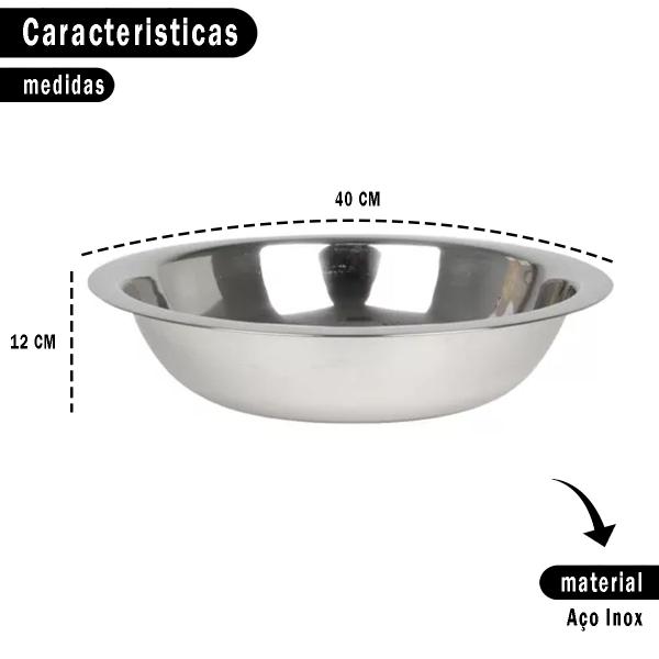 Imagem de Bacia Multiuso em Aço Inox Saladeira Carnes Massas Utensilio Culinário 6,5Litros Ideal para Alimentos 40cm