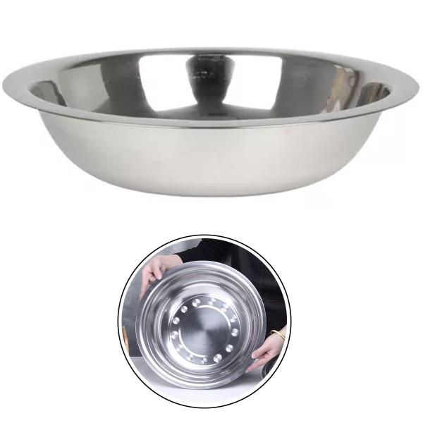 Imagem de Bacia Multiuso em Aço Inox Saladeira Carnes Massas Utensilio Culinário 6,5Litros Ideal para Alimentos 40cm