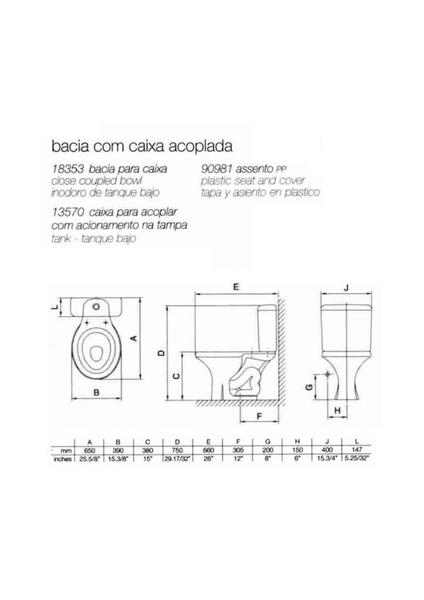 Imagem de Bacia Para Caixa Acoplada Zip Branco - Incepa