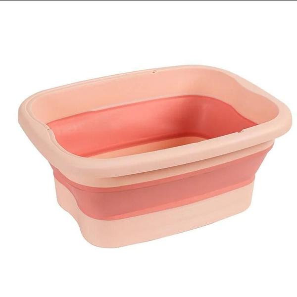 Imagem de Bacia Para Pé Dobrável Com Tampa Portátil De Silicone - Rosa