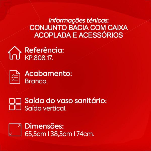 Imagem de Bacia sanitaria deca monte carlo com caixa acoplada branco gelo kp.808.17 + kit instalacao + assento 