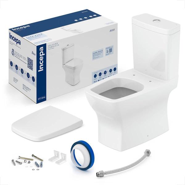 Imagem de Bacia sanitaria incepa boss com caixa acoplada branca + kit instalacao + assento pp 