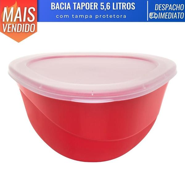 Imagem de Bacia Vasilha Saladeira Pote c/ Tampa Transparente de Plástico Multiuso 5,6L