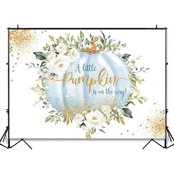 Imagem de Backdrop Avezano Blue Pumpkin Baby Shower, vinil de 2,1 x 1,5 m