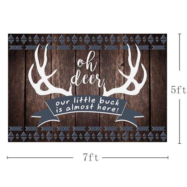 Imagem de Backdrop MEHOFOND Rustic Oh Deer Baby Shower 2,1x1,5 m