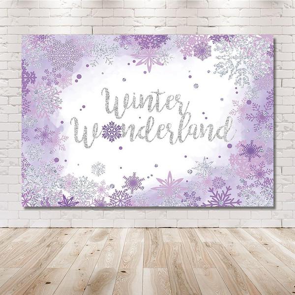 Imagem de Backdrop MEHOFOND Winter Baby Shower, 2,1 x 1,5 m, aquarela roxa