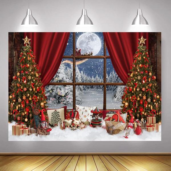 Imagem de Backdrop Mocsicka Christmas Wood Window, Natal, 7 x 5 pés, vinil