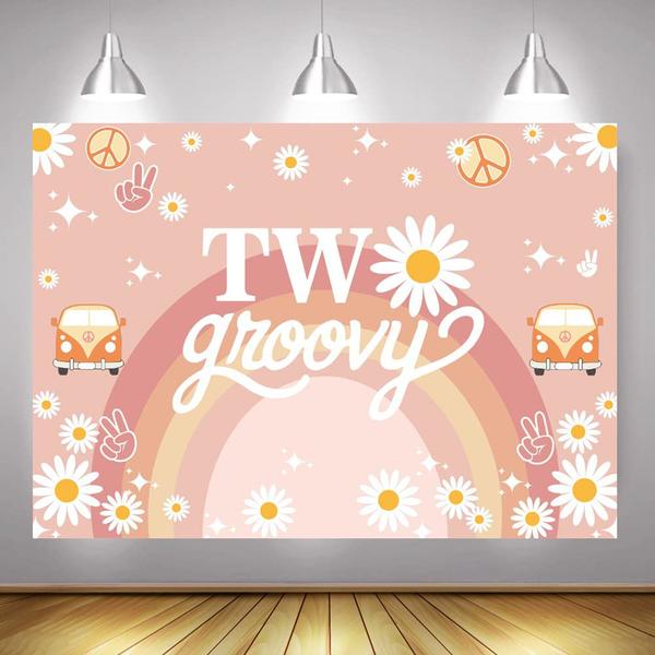 Imagem de Backdrop Mocsicka Two Groovy Birthday Boho Rainbow 2nd Party