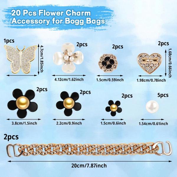 Imagem de Bag Charms ROPCIA para bolsa de pântano, pérolas e flores de borboleta