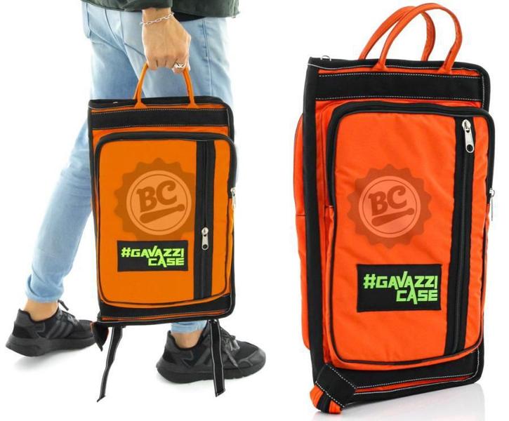 Imagem de Bag de Baquetas Gavazzi Luxo Laranja Nylon Extra Grande com alça de mochila, compatível com laptop