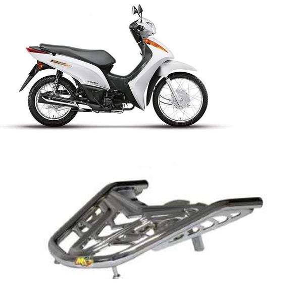 Bagageiro Biz 110 2018 2019 2020 Cromado - MA Motos Imagem de Bagageiro Biz 110 2018 2019 2020 Cromado
