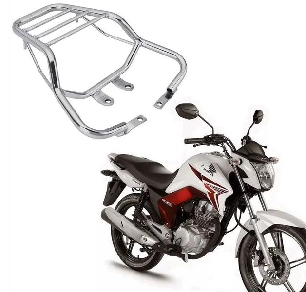 Imagem de Bagageiro churrasqueira suporte baú Moto Honda Titan Fan 150 2014 A 2024 Preto aço tubular 