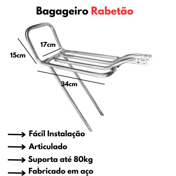 Imagem de Bagageiro Garupa Aro 26 Articulado Rabetão Aço Cromado