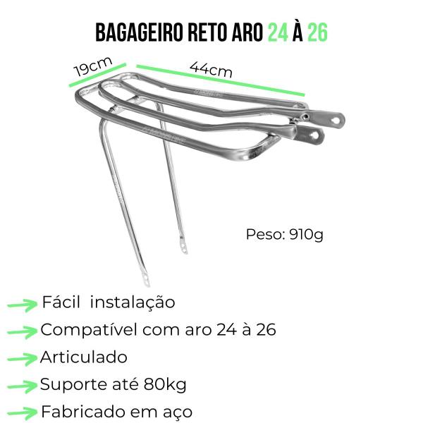 Imagem de Bagageiro Garupa Bike Bicicleta Aro 24 À 26 Aço Tubular Articulável Cromado Preto