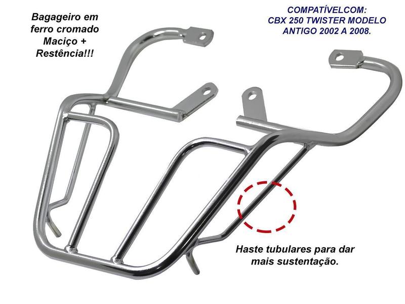 Imagem de Bagageiro Honda Cbx250 Twister 2002/2008 Maciço Cromado