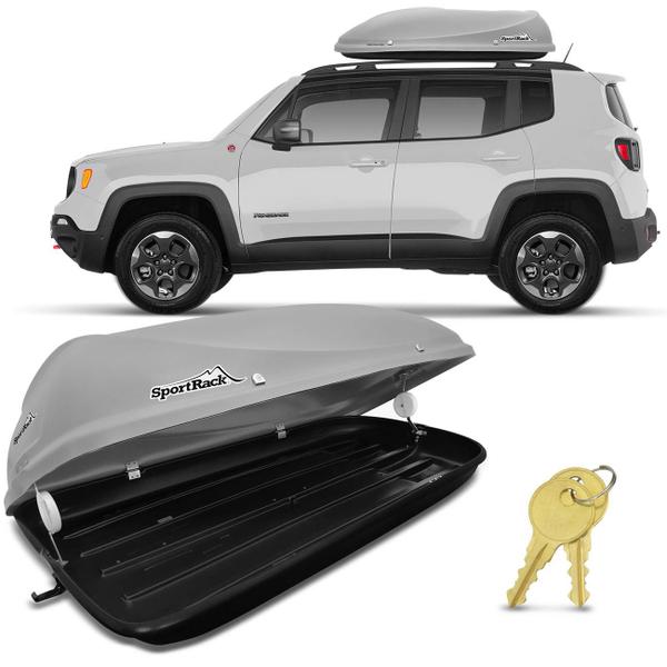 Bagageiro Maleiro De Teto Sport Rack Conquest Jeep Renegade 2015 A 2018 50KG 450 Litros Cinza Preto Imagem de Bagageiro Maleiro De Teto Sport Rack Conquest Jeep Renegade 2015 A 2018 50KG 450 Litros Cinza Preto