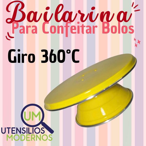 Imagem de Bailarina Giratória 30 cm Para Confeitar Bolos Alumínio Amarelo   Forma Redonda Reta 25 cm N4