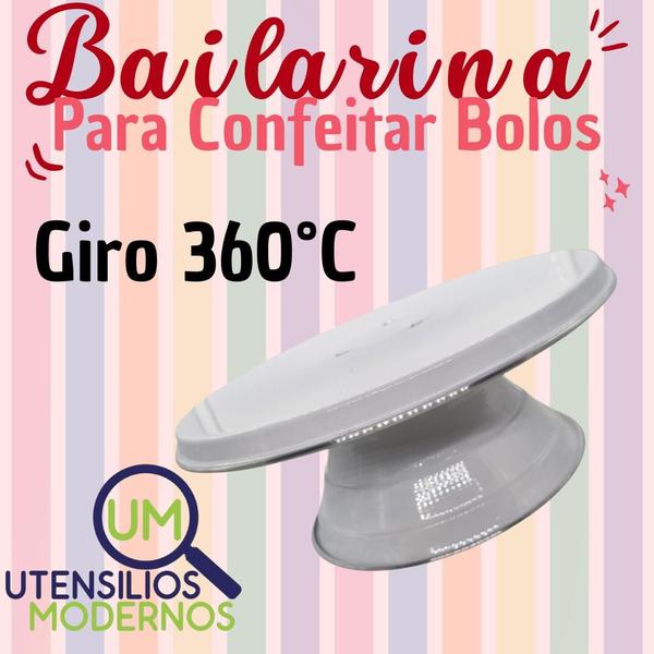 Imagem de Bailarina Giratória 30 cm Para Confeitar Bolos Alumínio Branco   Forma Redonda Reta 25 cm N4