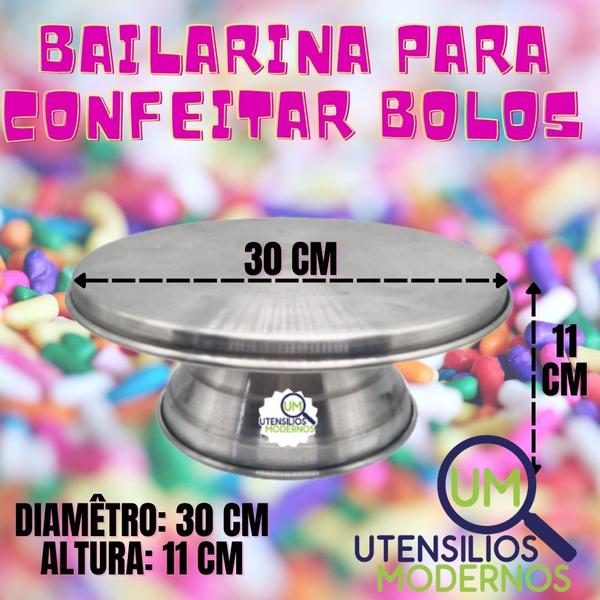 Imagem de Bailarina Giratória 30 cm Para Confeitar Bolos Alumínio   Forma Redonda Reta 25 cm N4