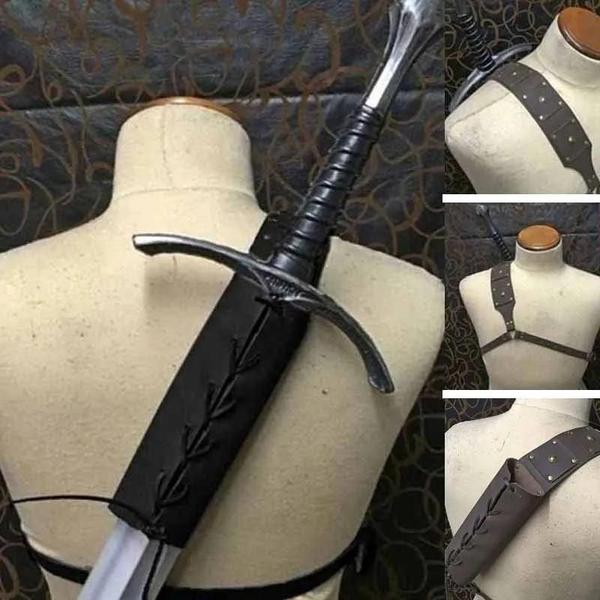 Imagem de Bainha De Espada De Couro PU Medieval Suporte Traseiro De Ombro Ajustável Para Rapier Larp Guerreiro