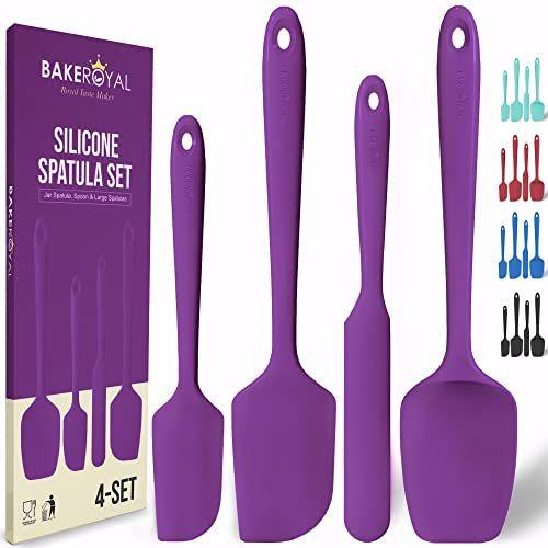 Imagem de BakeRoyal Silicone Spatula Set - 4-Piece Rubber Spatulas Silicone Heat Resistant 600F for Everyday Task - Seamless Design Kitchen Espástulas para Panelas Antiaderente - Conjuntos de utensílios de cozinha de silicone