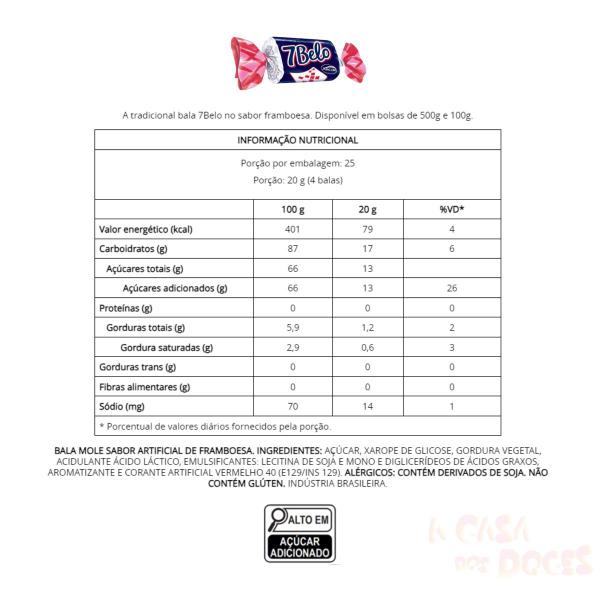 Imagem de Bala 7 Belo Framboesa - Arcor - Kit Atacado 03 Und 500g