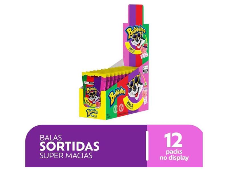 Bala Bubbaloo Gatos Mix Frutas C/ 12un 180g - Mondelez Imagem de Bala Bubbaloo Gatos Mix Frutas C/ 12un 180g