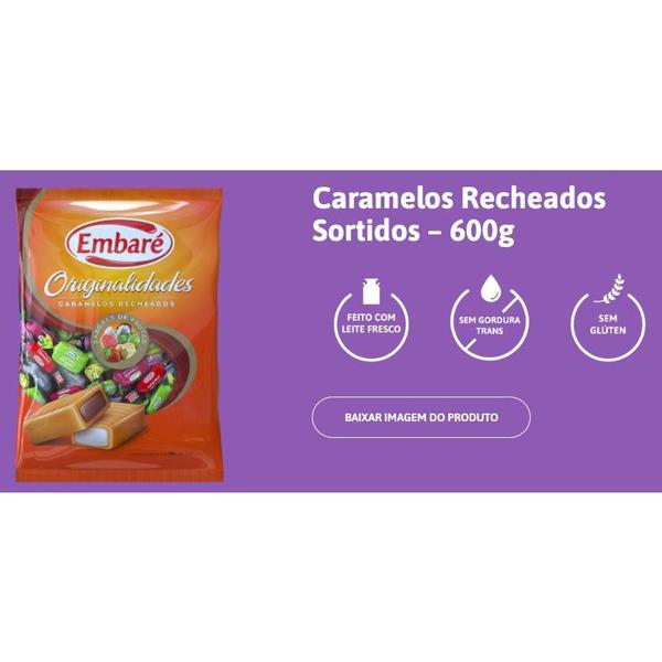 Bala Caramelo Recheado Sortido 600g - Embare Imagem de Bala Caramelo Recheado Sortido 600g - Embare