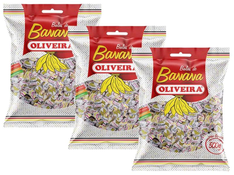 Imagem de Bala de Banana Oliveira 500g - 3 Pacotes