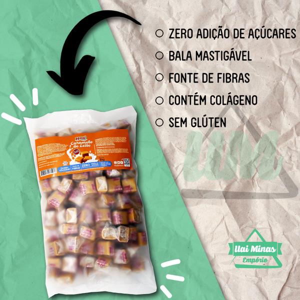 Imagem de Bala De Caramelo De Leite Sem Açúcar Hué Alimentos 1 KG Puro E 1 KG Com Chocolate