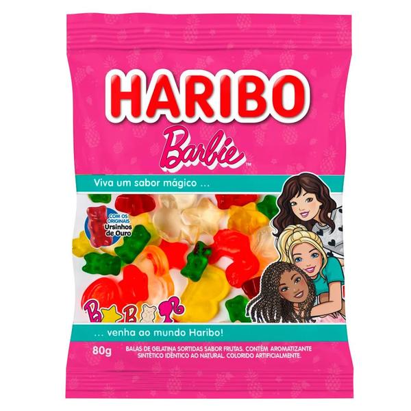 Bala de Gelatina Barbie Frutas Sortidas Haribo 80g Imagem de Bala de Gelatina Barbie Frutas Sortidas Haribo 80g