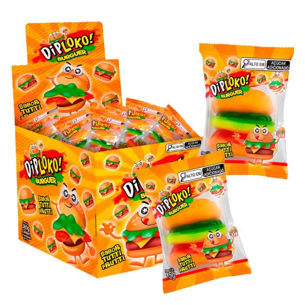 Bala de Gelatina Diploko Burguer 24x15g - Danilla Imagem de Bala de Gelatina Diploko Burguer 24x15g