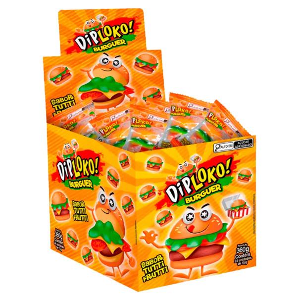 Bala de Gelatina Diploko Burguer 24x15g - Danilla Imagem de Bala de Gelatina Diploko Burguer 24x15g