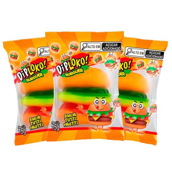 Bala de Gelatina Diploko Burguer 24x15g - Danilla Imagem de Bala de Gelatina Diploko Burguer 24x15g