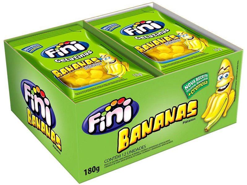 Bala de Gelatina Fini Bananas 15g Pacote - 12 Unidades Imagem de Bala de Gelatina Fini Bananas 15g Pacote - 12 Unidades