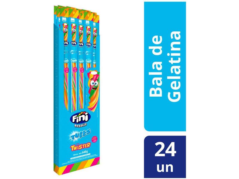 Bala de Gelatina Tubes Twister - Frutas Silvestres e Nata 27g Pack 24 Unidades - Fini Imagem de Bala de Gelatina Tubes Twister - Frutas Silvestres e Nata 27g Pack 24 Unidades