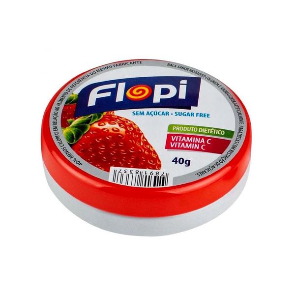 Bala de Morango Sem Açúcar Flopi Florestal 40g Imagem de Bala de Morango Sem Açúcar Flopi Florestal 40g
