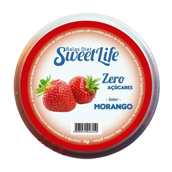 Imagem de Bala Diet Morango Sweet Life 32g (Display com 6 Latas)